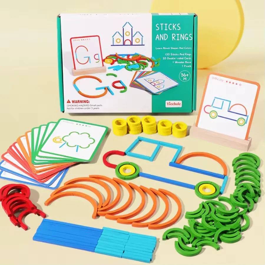 Wooden Sticks & Rings Puzzle